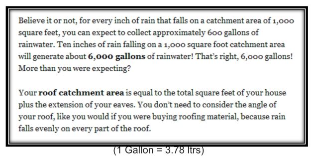 How much rain water can 1000 sqft roof of house save
