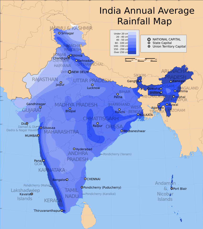 India Annual Rainfall Map