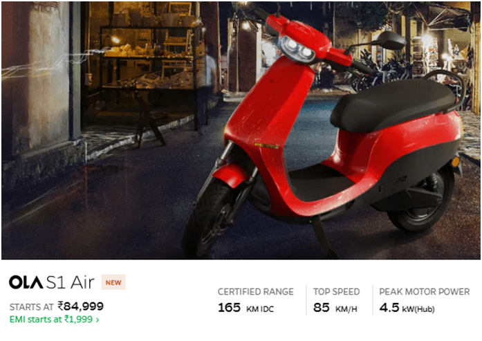 Ola S1 Air Electric Scooter with Telescopic Front Fork