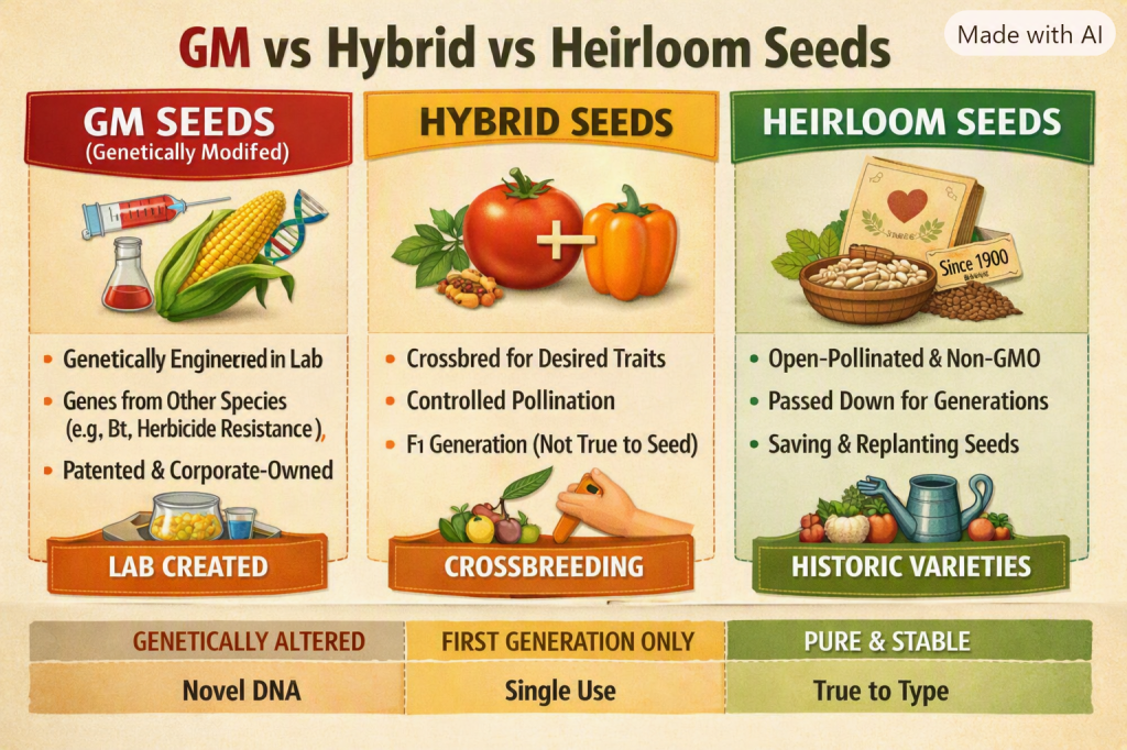 GM vs Hybrid vs Heirloom Seeds